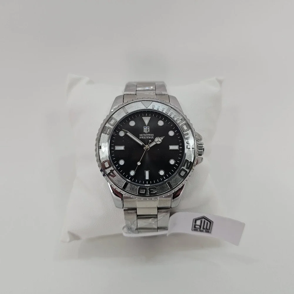 Montres Prestige MPW-0267 Mens Watch Black Dial Stainless Steel‎ Diver Style NEW
